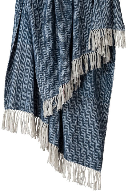 50" X 60" Navy Blue And White Chevron Cotton Throw Blanket with Fringe HomeRoots
