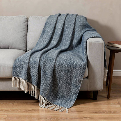 50" X 60" Navy Blue And White Chevron Cotton Throw Blanket with Fringe HomeRoots