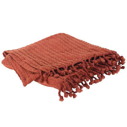 50" X 60" Burnt Orange Cotton Knitted Striped Throw Blanket with Tassels HomeRoots