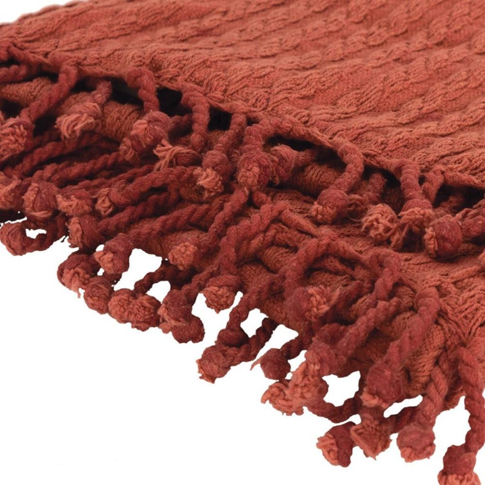 50" X 60" Burnt Orange Cotton Knitted Striped Throw Blanket with Tassels — view 5