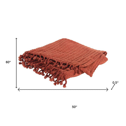 50" X 60" Burnt Orange Cotton Knitted Striped Throw Blanket with Tassels HomeRoots