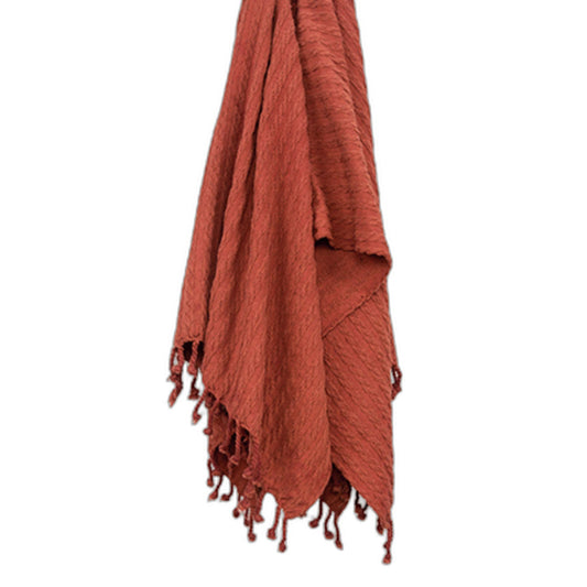 50" X 60" Burnt Orange Cotton Knitted Striped Throw Blanket with Tassels