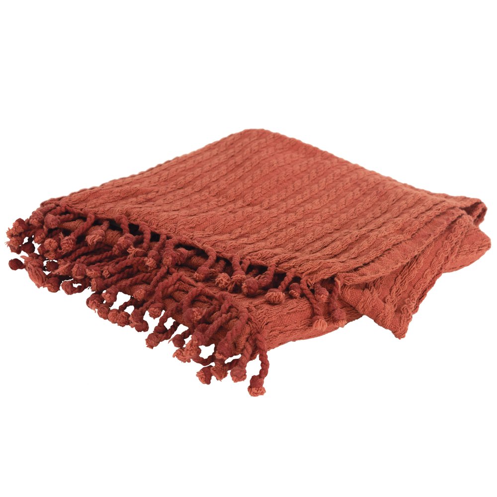 50" X 60" Burnt Orange Cotton Knitted Striped Throw Blanket with Tassels HomeRoots