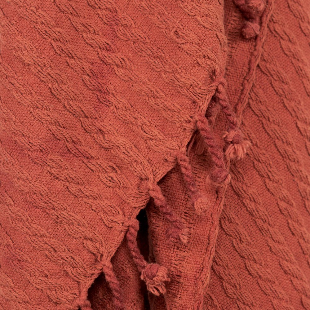 50" X 60" Burnt Orange Cotton Knitted Striped Throw Blanket with Tassels HomeRoots