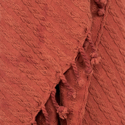50" X 60" Burnt Orange Cotton Knitted Striped Throw Blanket with Tassels HomeRoots