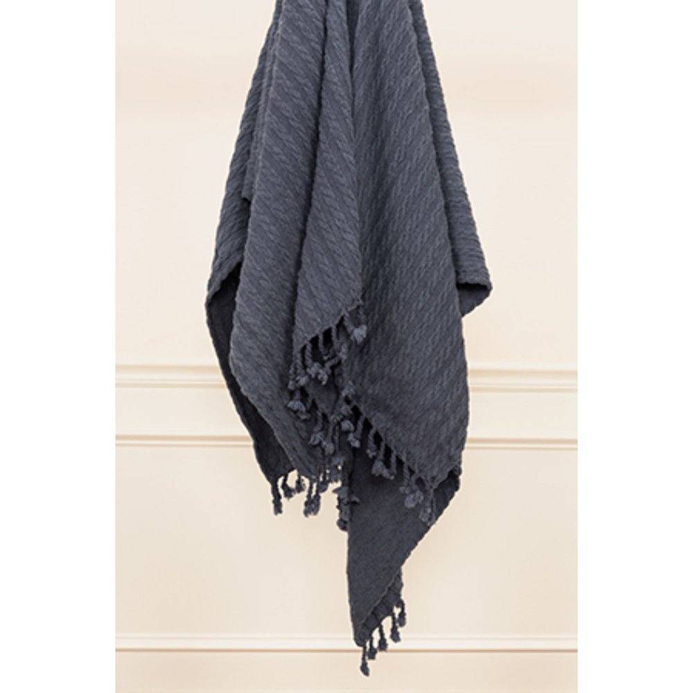 Blue Gray Knitted 100% Cotton Throw Blanket — view 1