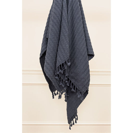 Blue Gray Knitted 100% Cotton Throw Blanket HomeRoots