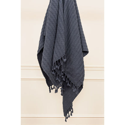 Blue Gray Knitted 100% Cotton Throw Blanket HomeRoots