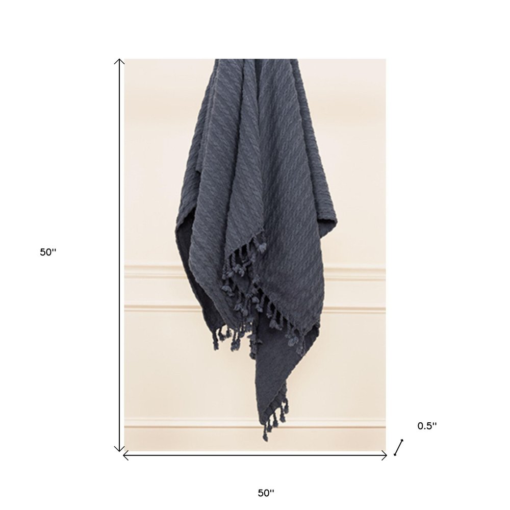 Blue Gray Knitted 100% Cotton Throw Blanket — view 4