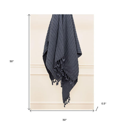 Blue Gray Knitted 100% Cotton Throw Blanket HomeRoots