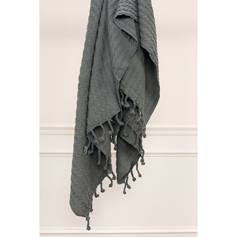 50" X 60" Gray Cotton Knitted Striped Throw Blanket with Tassels — view 1