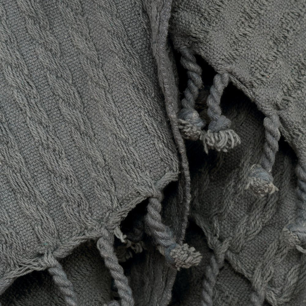 50" X 60" Gray Cotton Knitted Striped Throw Blanket with Tassels — view 2