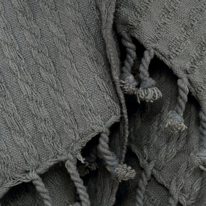 50" X 60" Gray Cotton Knitted Striped Throw Blanket with Tassels HomeRoots