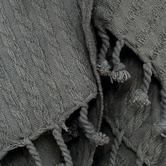 50" X 60" Gray Cotton Knitted Striped Throw Blanket with Tassels HomeRoots