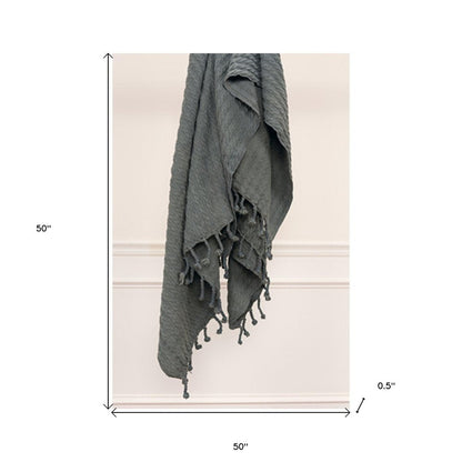 50" X 60" Gray Cotton Knitted Striped Throw Blanket with Tassels HomeRoots