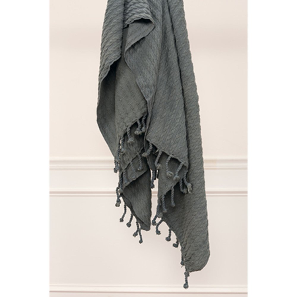 50" X 60" Gray Cotton Knitted Striped Throw Blanket with Tassels HomeRoots