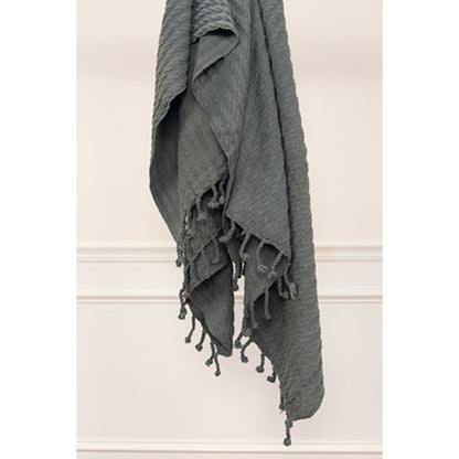50" X 60" Gray Cotton Knitted Striped Throw Blanket with Tassels HomeRoots