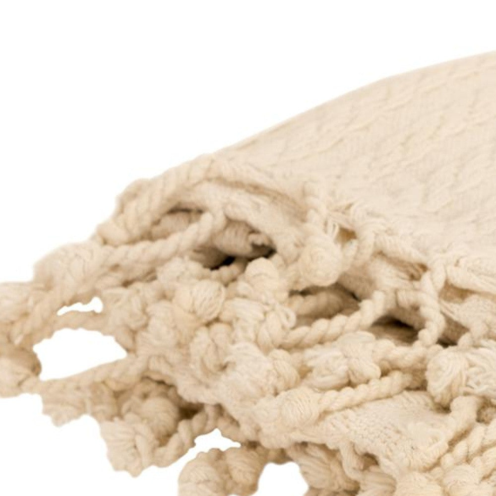 Ivory Knitted 100% Cotton Throw Blanket