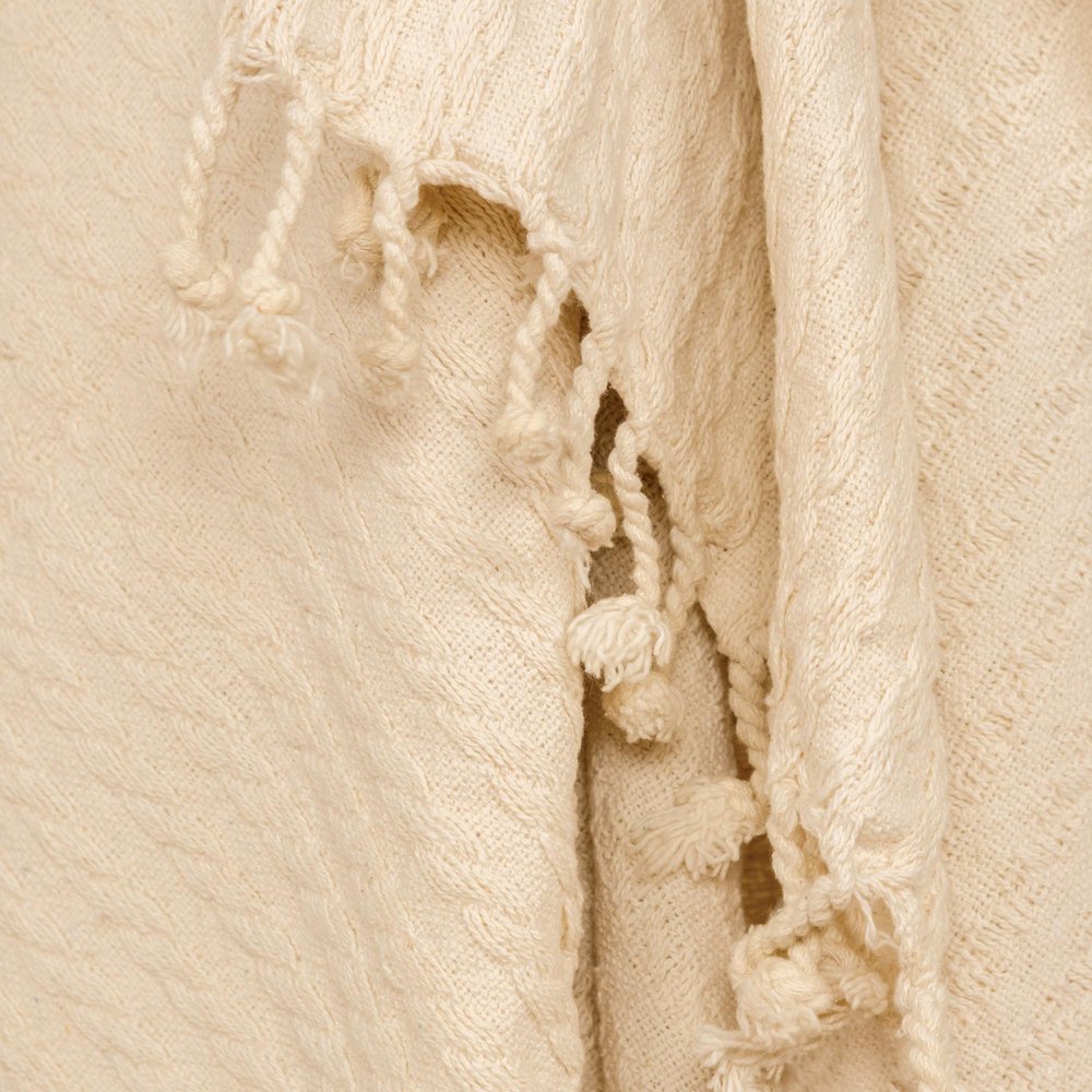 Ivory Knitted 100% Cotton Throw Blanket HomeRoots