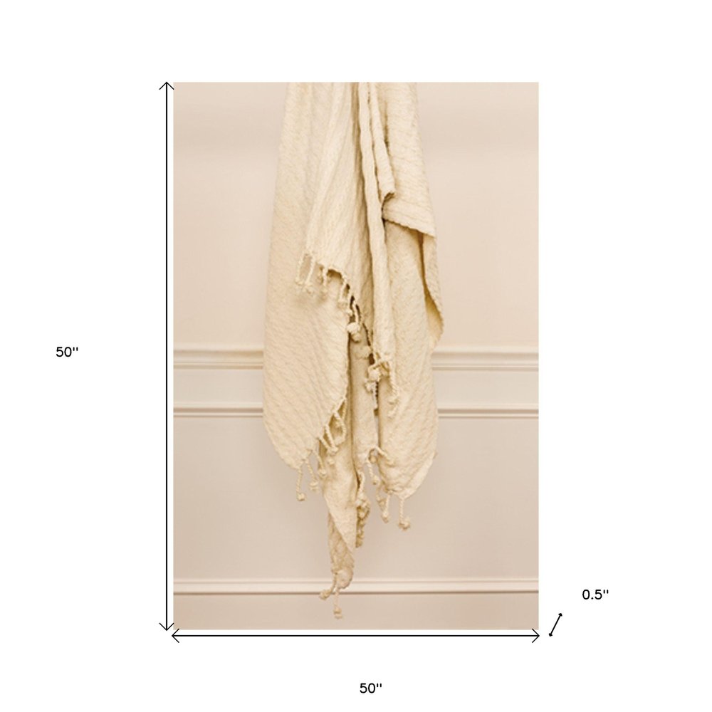 Ivory Knitted 100% Cotton Throw Blanket — view 2