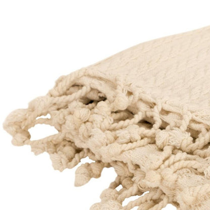 Ivory Knitted 100% Cotton Throw Blanket HomeRoots