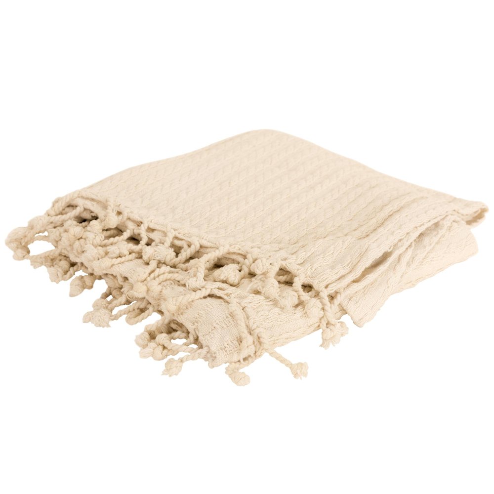 Ivory Knitted 100% Cotton Throw Blanket — view 3
