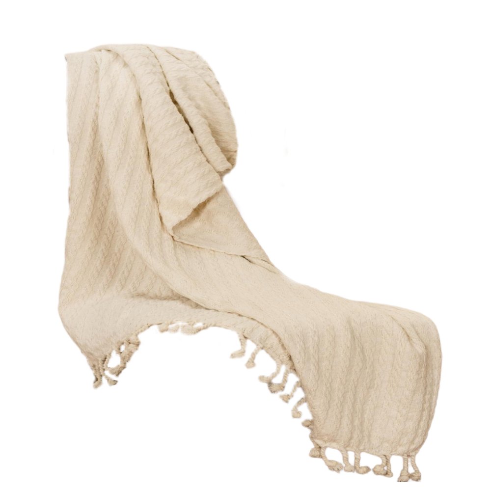Ivory Knitted 100% Cotton Throw Blanket — view 4
