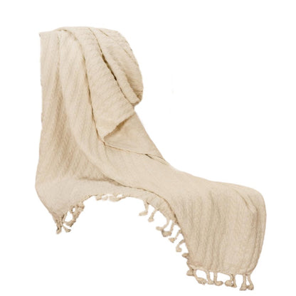 Ivory Knitted 100% Cotton Throw Blanket HomeRoots