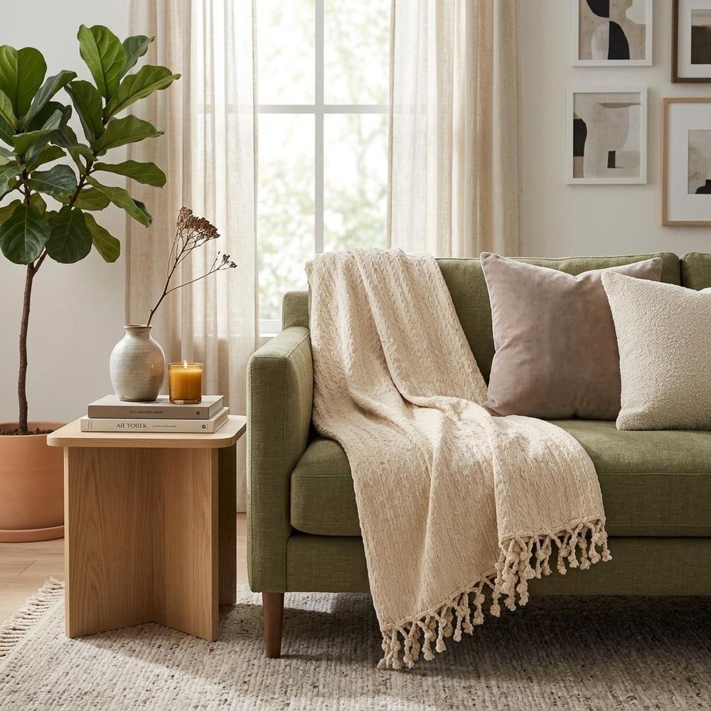 Ivory Knitted 100% Cotton Throw Blanket — view 7