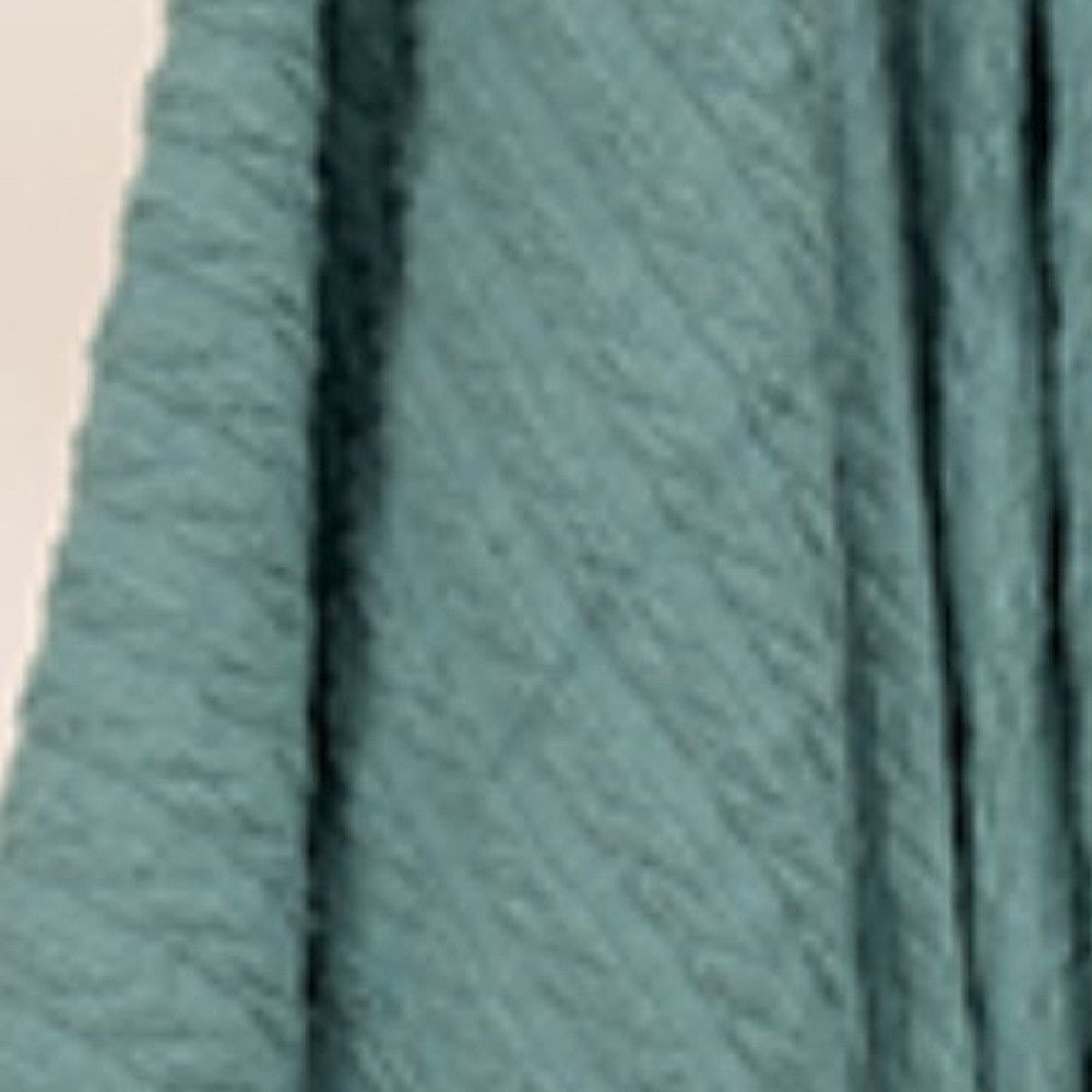 Teal Blue Knitted 100% Cotton Throw Blanket