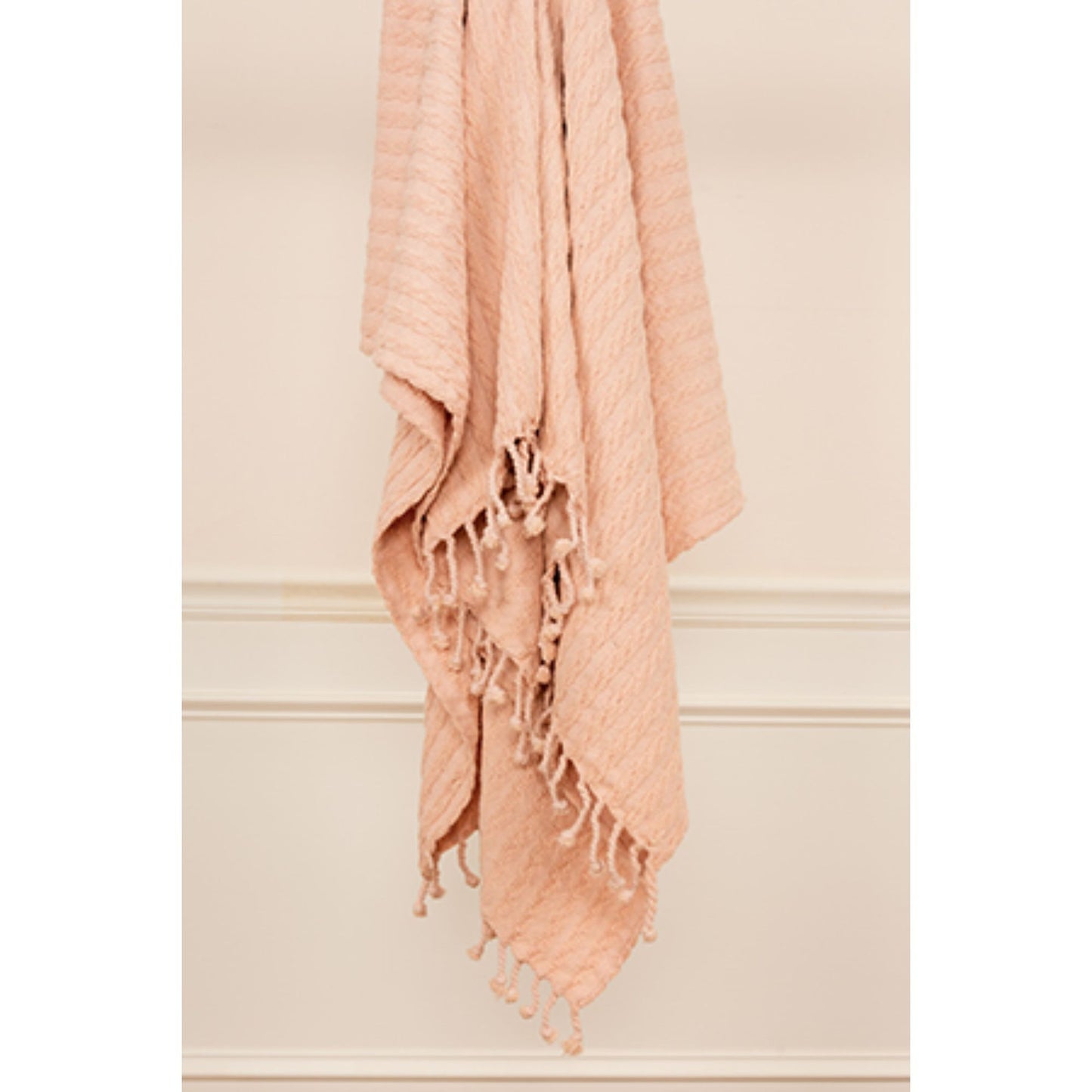 Blush Knitted Throw Blanket with Fringe