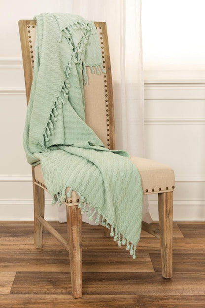 Aqua Knitted 100% Cotton Throw Blanket HomeRoots