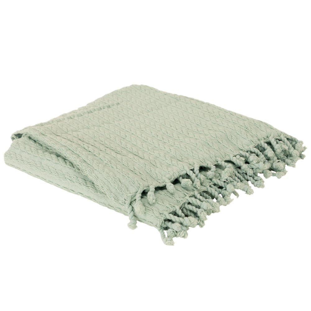 Aqua Knitted 100% Cotton Throw Blanket HomeRoots