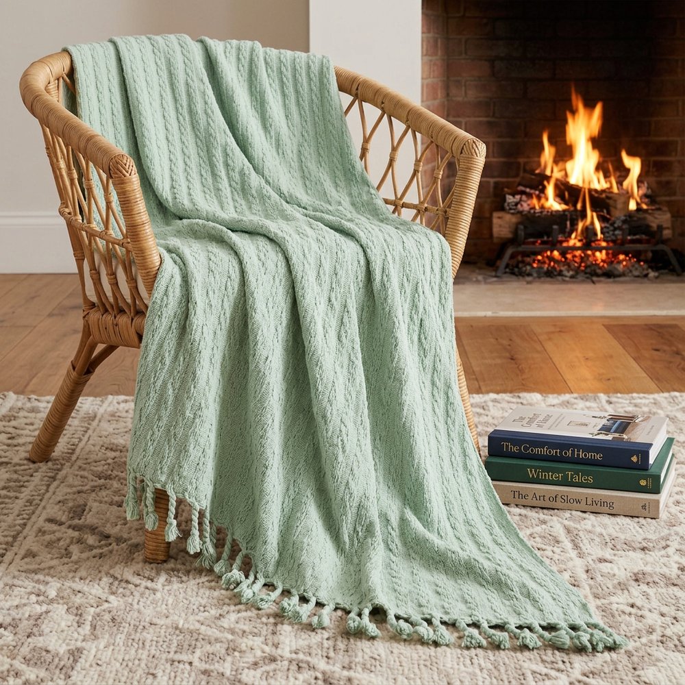Aqua Knitted 100% Cotton Throw Blanket HomeRoots