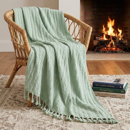 Aqua Knitted 100% Cotton Throw Blanket HomeRoots