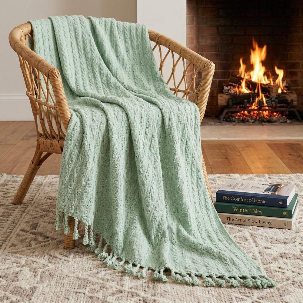 Aqua Knitted 100% Cotton Throw Blanket HomeRoots