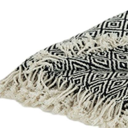 50" X 60" Black And White Cotton Chevron Throw Blanket with Tassels HomeRoots