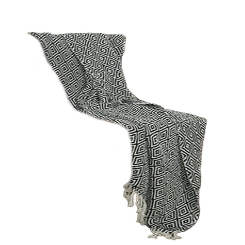 50" X 60" Black And White Cotton Chevron Throw Blanket with Tassels HomeRoots