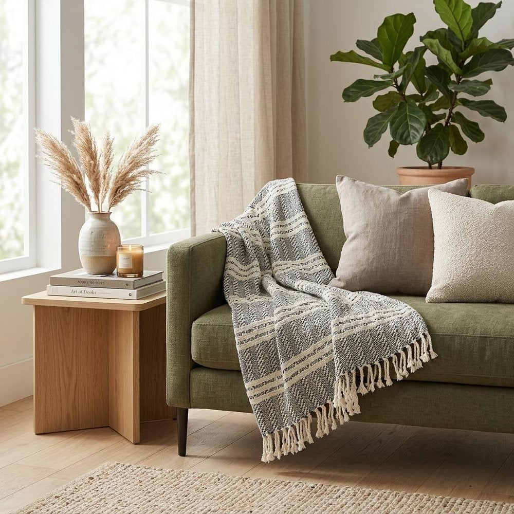 Black Woven 100% Cotton Throw Blanket HomeRoots