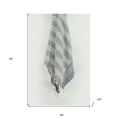 Blue Woven 100% Cotton Throw Blanket HomeRoots