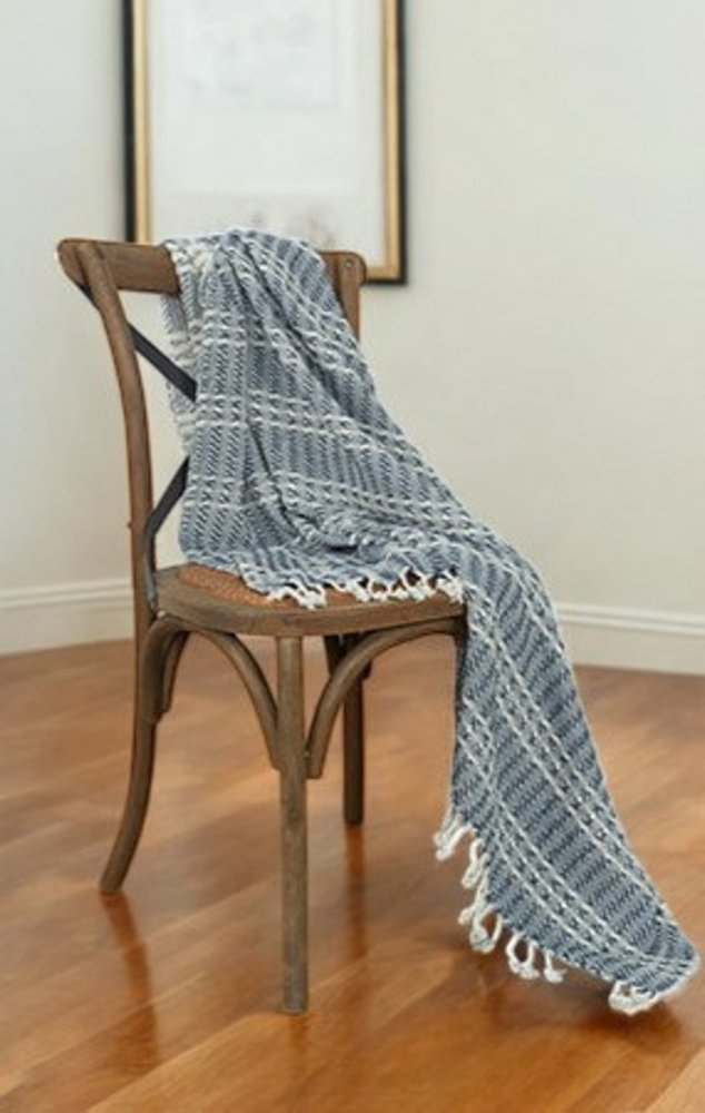 Blue Woven 100% Cotton Throw Blanket HomeRoots