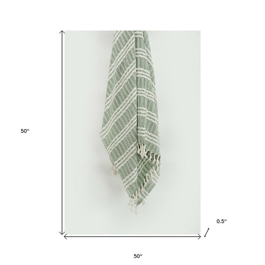 Green Woven 100% Cotton Throw Blanket