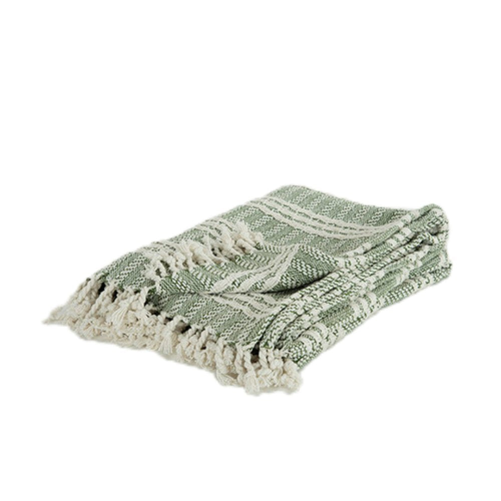 Green Woven 100% Cotton Throw Blanket — view 4