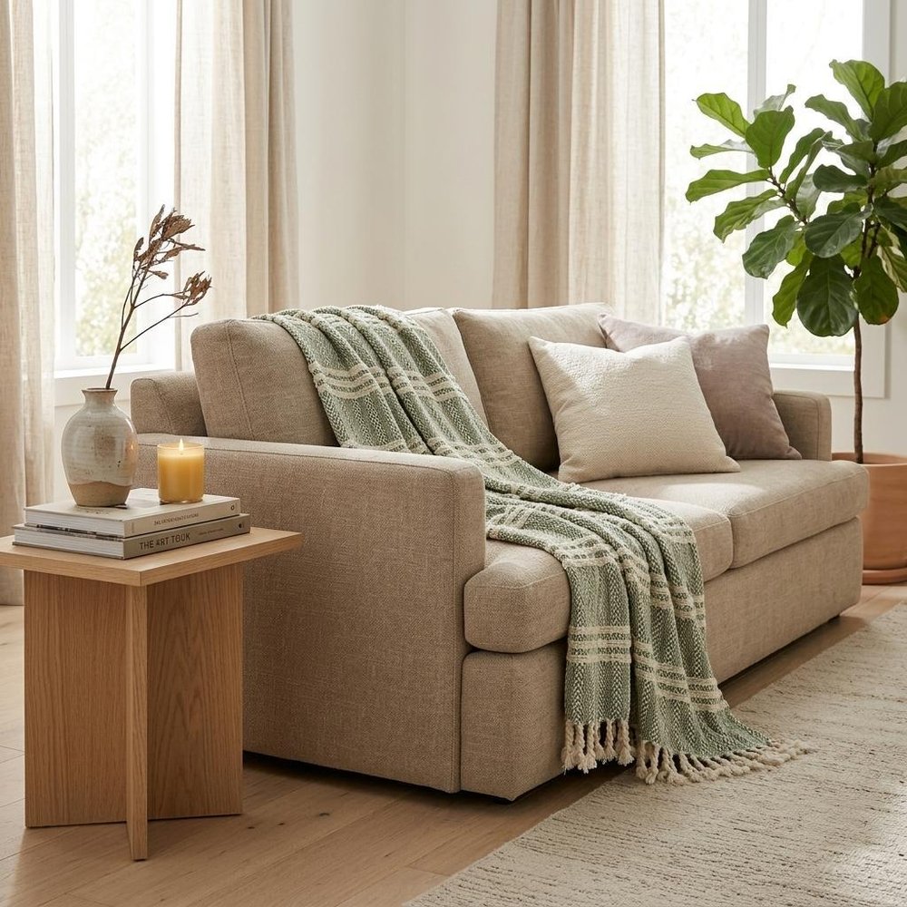 Green Woven 100% Cotton Throw Blanket — view 8