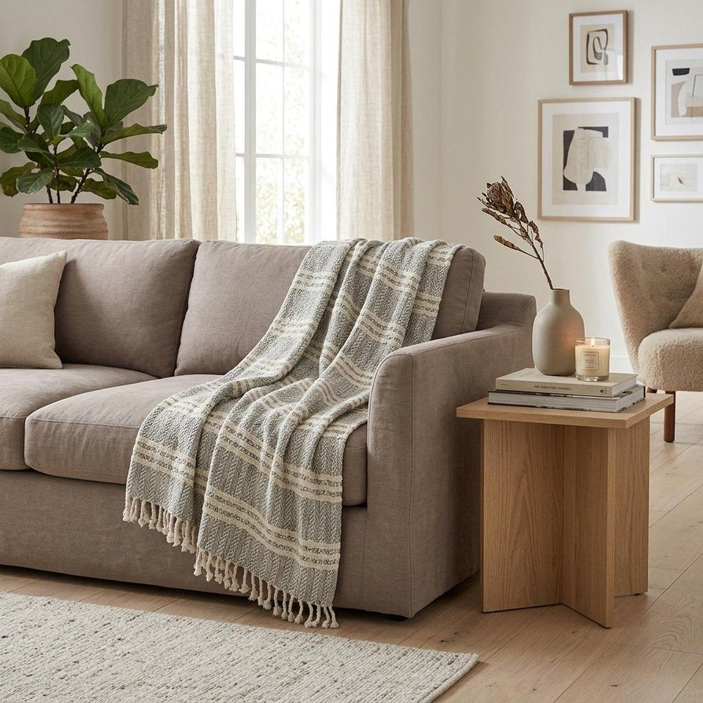 Charcoal Woven 100% Cotton Throw Blanket HomeRoots