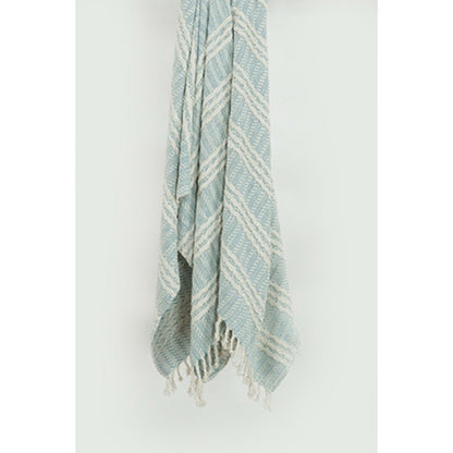 50" X 60" Light Blue And Ivory Striped Cotton Throw Blanket with Fringe HomeRoots