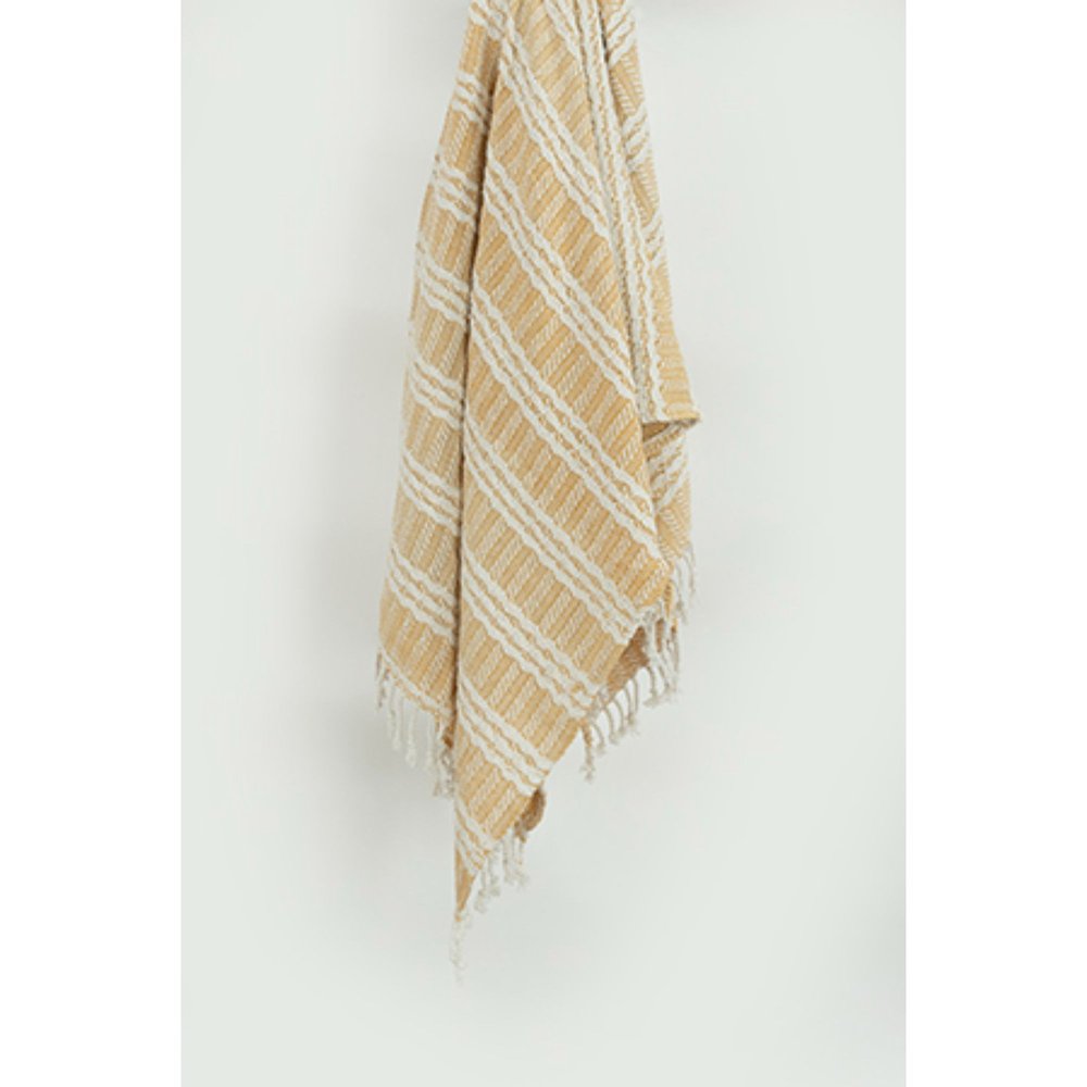 50" X 60" Gold And Ivory Striped Cotton Throw Blanket with Fringe HomeRoots
