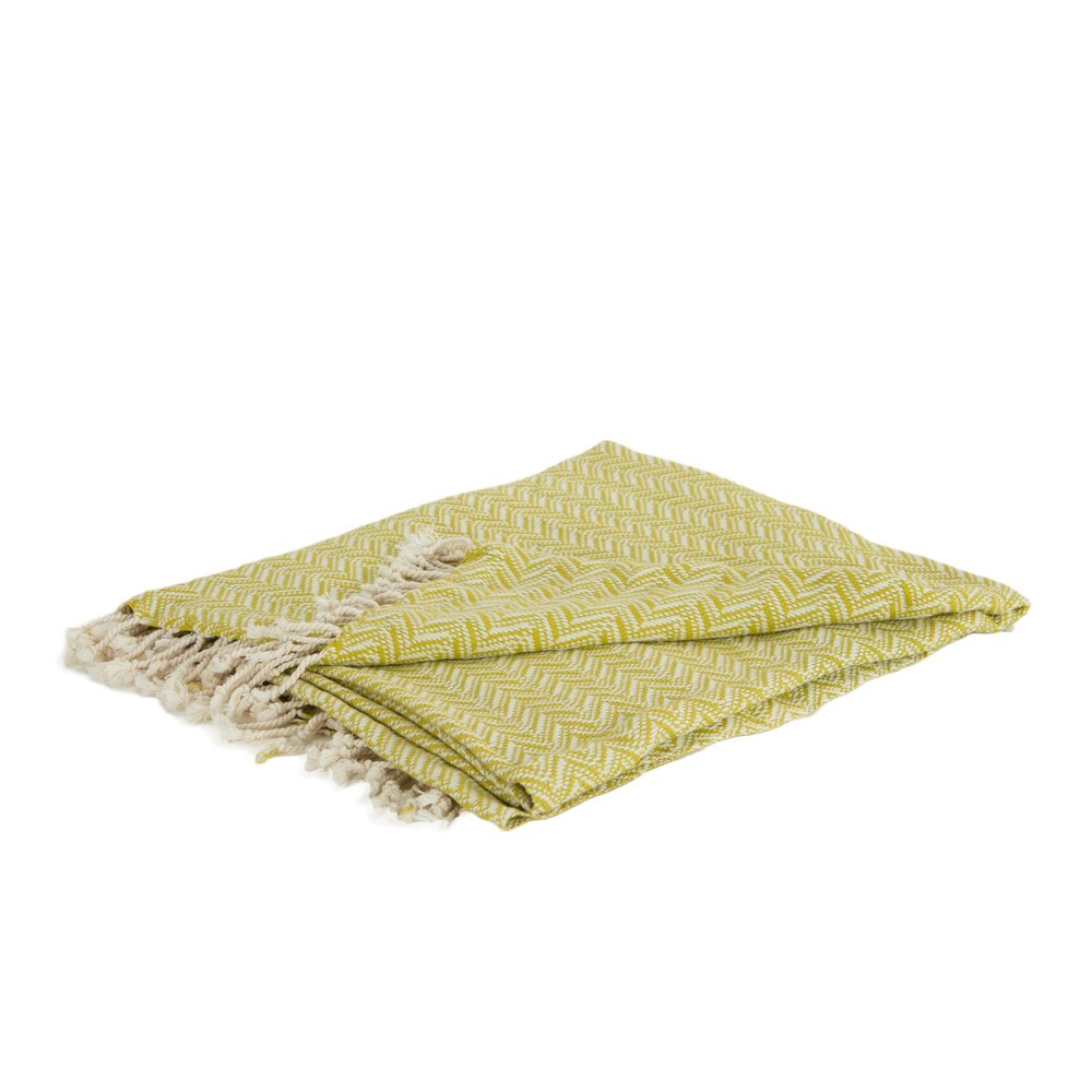 50" X 60" Green Cotton Woven Chevron Throw Blanket with Fringe HomeRoots