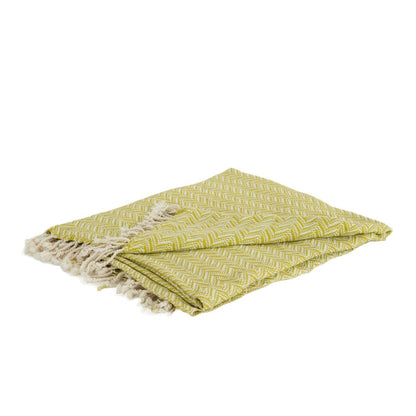 50" X 60" Green Cotton Woven Chevron Throw Blanket with Fringe HomeRoots