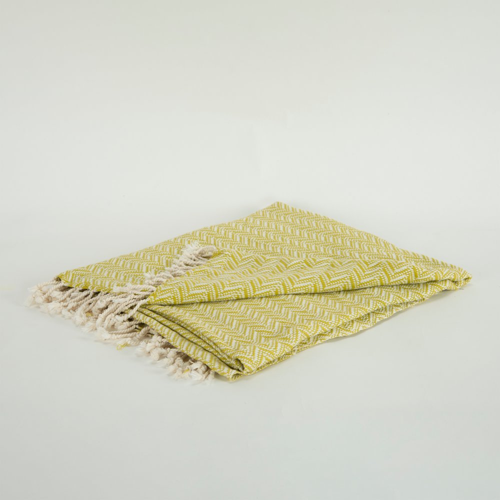 50" X 60" Green Cotton Woven Chevron Throw Blanket with Fringe HomeRoots